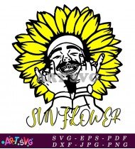 Sunflower Post Malone Tattoo Black and White SVG