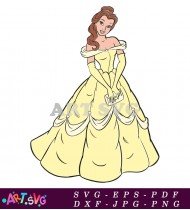 Belle Disney Princess Holding Rose Cartoon SVG