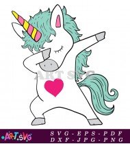 Unicorn Dabbing with Pink Heart Design SVG