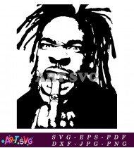 Rapper In Black And White With Long Hair SVG