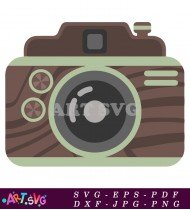 Wooden Camera With Striped Design and Green Lens SVG