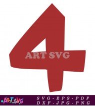 Bold Red Number Four Digital Clip Art SVG