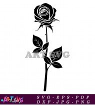 Single black rose silhouette graphic design SVG