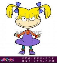 Cartoon Character With Yellow Hair Holding Bow SVG