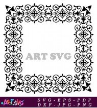 Simple Black and White Decorative Floral Frame SVG