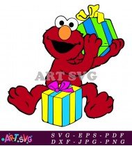 Sesame Street Elmo Holding Gift Box SVG