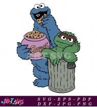 Cookie Monster Eating Cookies With Oscar SVG