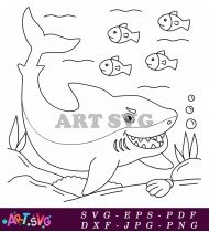 Shark swimming in the ocean with fish SVG