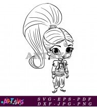 Cute Cartoon Girl Coloring Page SVG