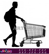 Silhouette Of A Person Pushing Cart SVG