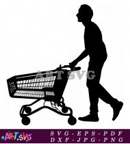 Silhouette Person With Shopping Cart Vector SVG