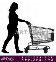 Woman Shopping Cart Groceries Illustration SVG