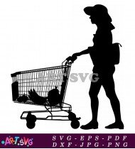 Woman Shopping Cart Grocery Silhouette SVG