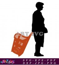 Black Silhouette of Man Pulling an Orange Basket SVG