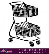 Detailed Black And White Shopping Cart Icon SVG