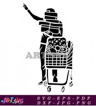 Person Pushing Shopping Cart Black And White SVG