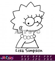 Black and White Line Drawing of Lisa Simpson SVG