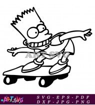 Simple Black and White Cartoon Character Skateboarding SVG