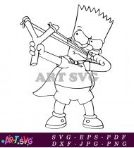 Bart Simpson Slingshot Cartoon Character Coloring Page SVG