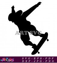 Skateboarder Silhouette Black And White Vector Graphic SVG