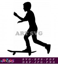 Skateboarder Silhouette Black And White Action Pose SVG