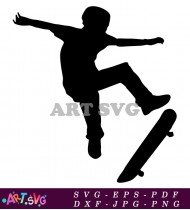 Skateboarder Silhouette Vector Clipart Black And White SVG