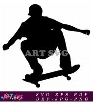 Silhouette of Skater Doing A Pop Shove-it SVG