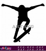 Silhouette of Skater Performing Fakie Kickflip SVG