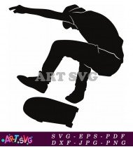 Skateboarder in mid air with a leg extended SVG 1