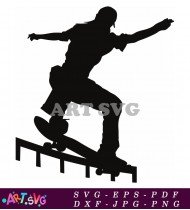 Skateboarder doing an ollie over a curb SVG