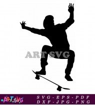 Silhouette Of A Skateboarder Doing A Pop Shove-It SVG 1