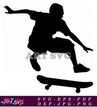 Silhouette Skateboarder Doing An Ollie Trick SVG 1