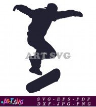 Skater Silhouette In Mid-Air Ollie Trick SVG 3