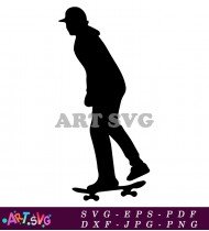 Silhouette of skateboarder performing a trick SVG