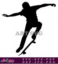 Skateboarder Silhouette Performing A Trick On A Board SVG