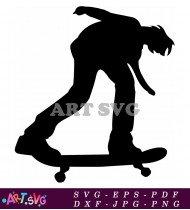 Silhouette Of A Skateboarder Doing A Boardslide SVG