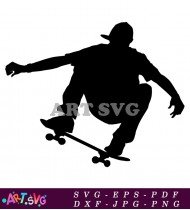 Silhouette Skateboarder In Action On Board SVG