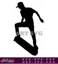 Skateboarder Silhouette In Action Doing A Trick SVG