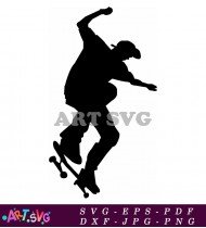 Silhouette of a Skateboarder Doing a Grind Trick SVG