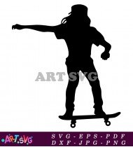 Silhouette of a Skateboarder Doing a Frontside 180 SVG