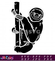 Black and White Sloth Hanging on a Branch SVG