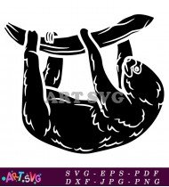 Silhouette of a Sloth Hanging from a Branch SVG