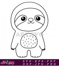 Cute Sloth Animal Illustration Outline SVG