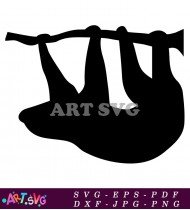 Black and White Sloth Hanging Silhouette SVG