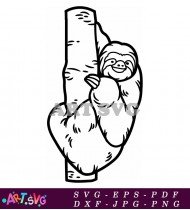 Sloth Cartoon Illustration Hanging On Branch SVG