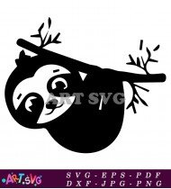 Happy Sloth Hanging From Tree Branch SVG