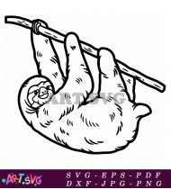 Sloth Illustration Hanging On Branch Vector SVG