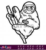 Sloth Cartoon Holding On Branch Illustration SVG