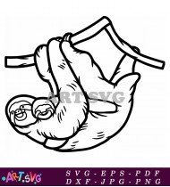 Cute Sloth Hanging On Branch Cartoon Illustration SVG