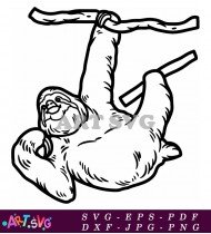 Funny Sloth Hanging On A Branch Cartoon SVG